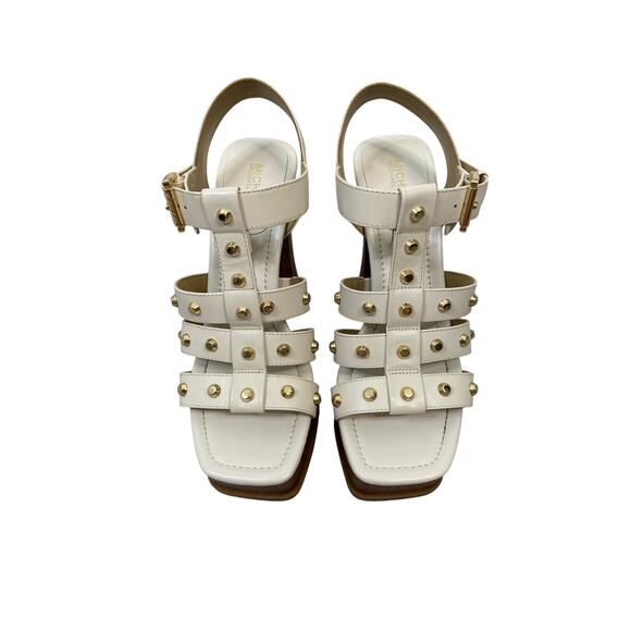 Michael Kors Jagger Studded Platform Sandals Block Heels Leather Cream Size 6M - Picture 4 of 10